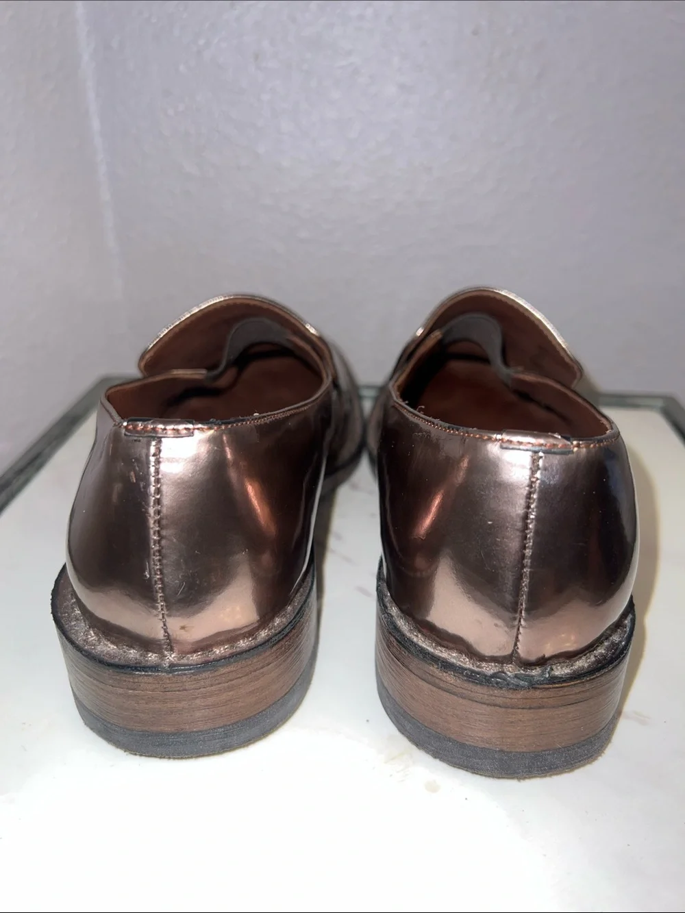 Brunello Cucinelli Metallic Copper Patent Leather Loafers Sz 7 Made in Italy